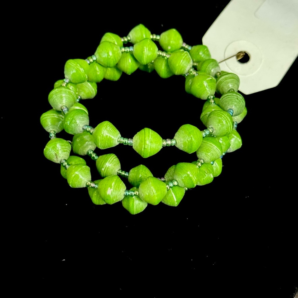 Green Paper Bead Wrap Bracelet Set Boho